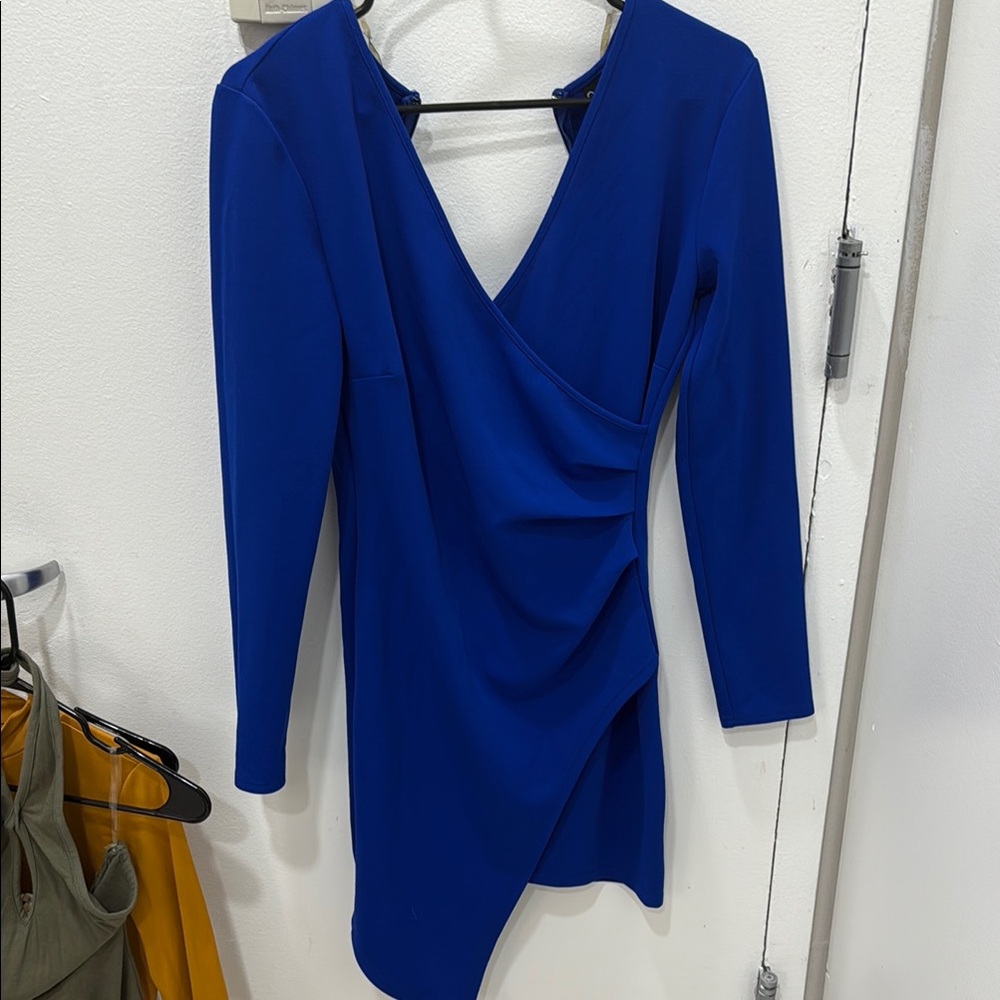 Windsor Blue Ruched Wrap Cocktail Dress